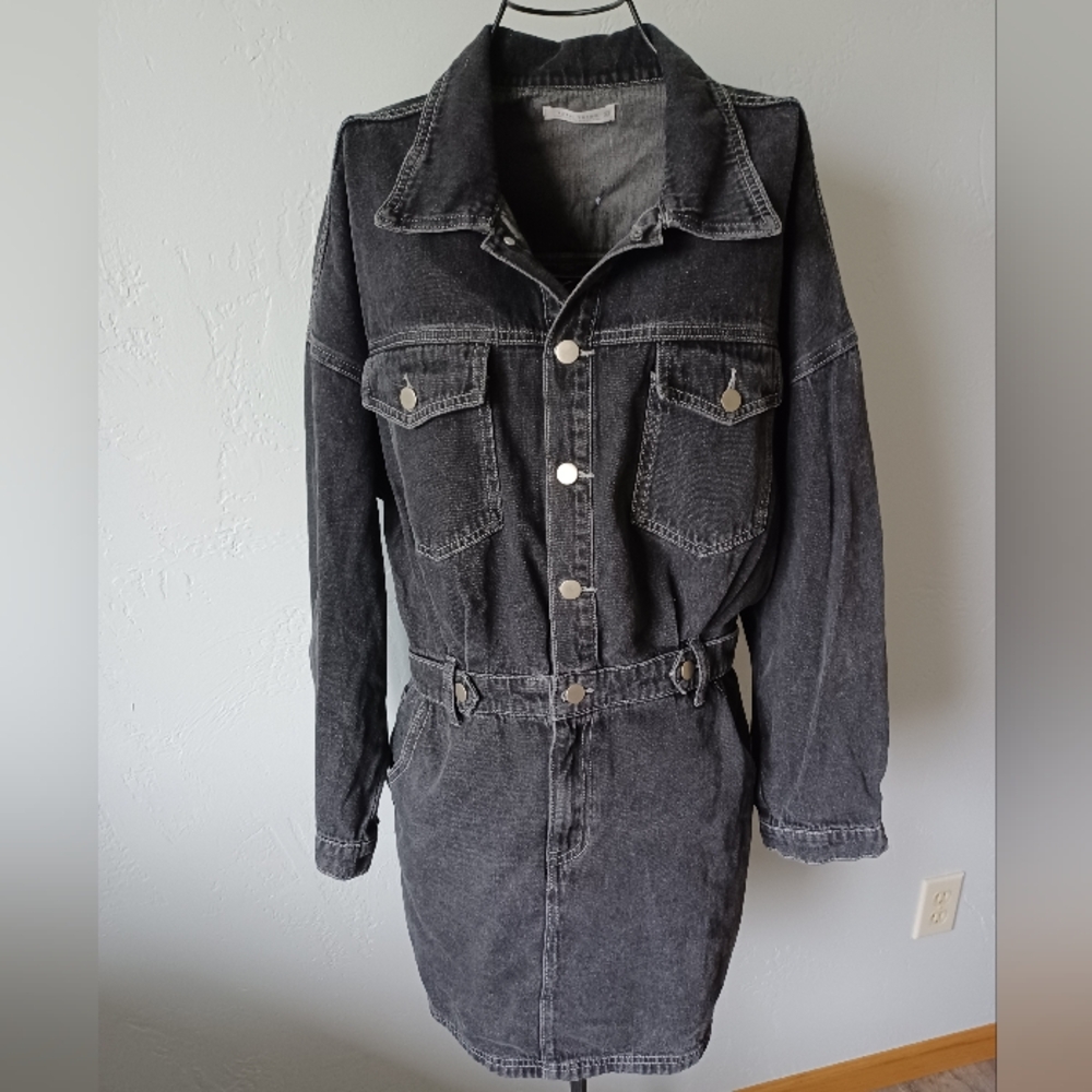 NWOT 12th Tribe Black Denim Button-Placket Dress